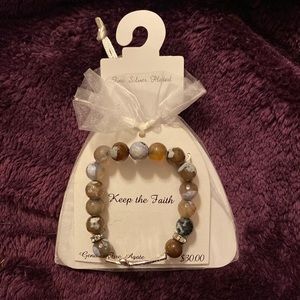 Genuine Fire Agate Stretch Bracelet with Cross NWT